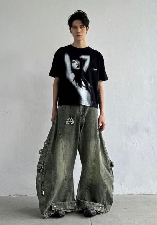 Washed Denim Transformable Pants